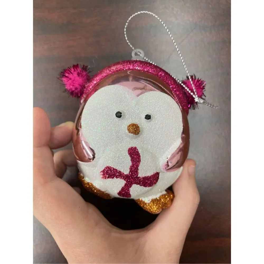 Pink Penguin Glitter Christmas Ornament